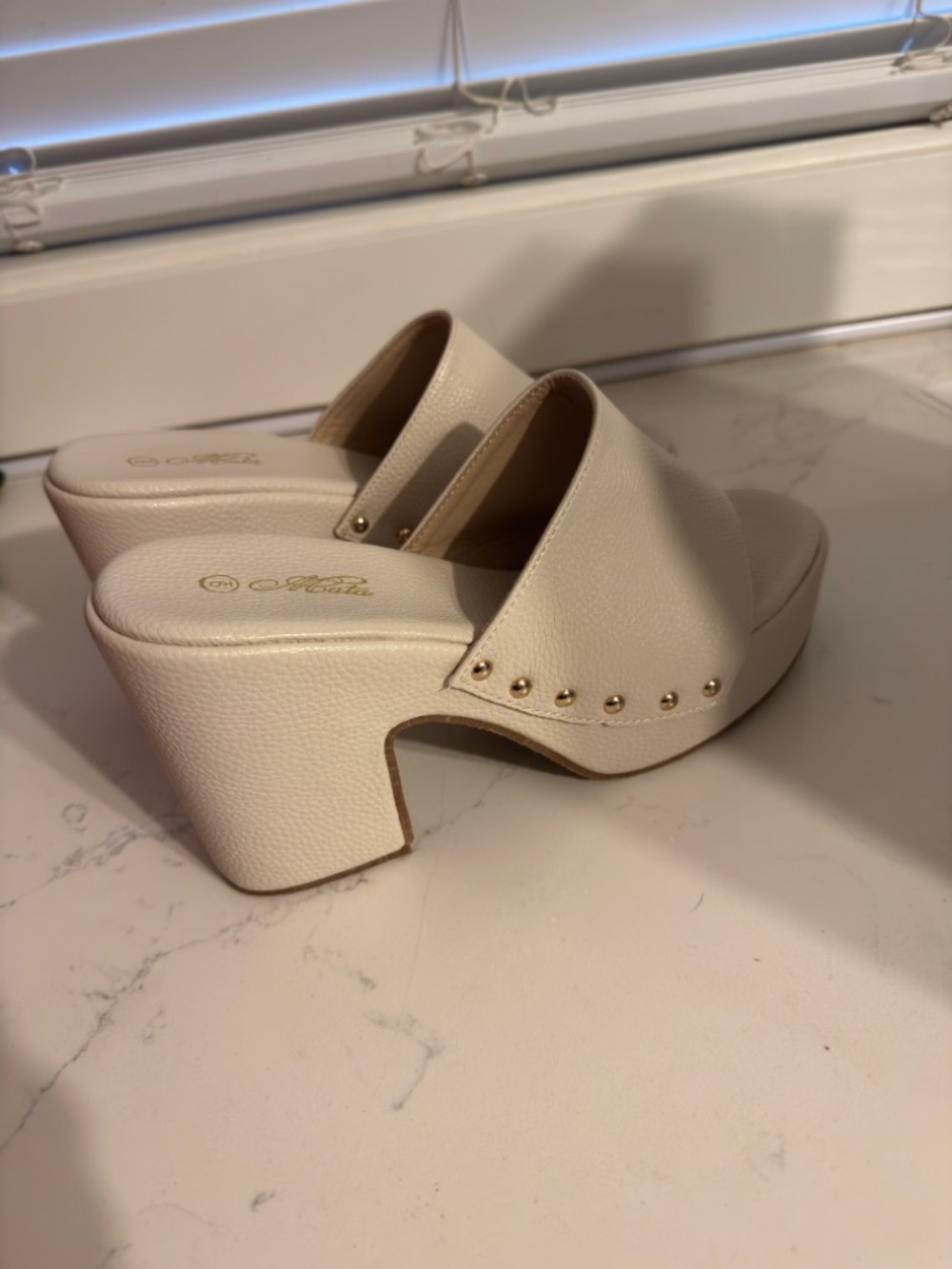 Cream Stud-Trim Platform Mules